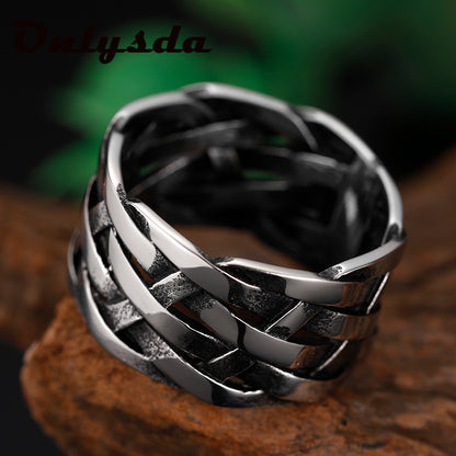 Vintage Weave Stainless Steel Viking Rings