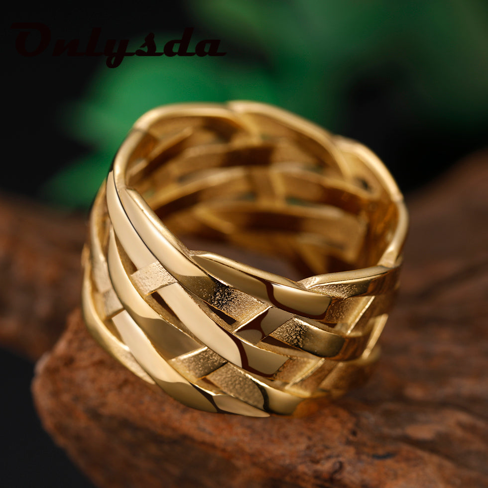 Vintage Weave Stainless Steel Viking Rings